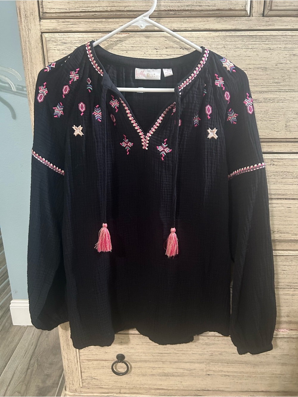 Belle by Kim Gravel Summer Sunset Cotton Gauze Tassel Top